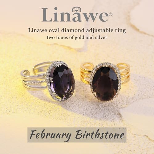 Linawe Costume Jewelry Adjustable Cocktail Ring for Women | Copper, Rhinestone, Cubic Zirconia, Oval, Fake Diamond, Crystal, Stone, Birthstone, Gemstone, Big, Chunky, Statement - color: White Purple