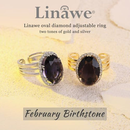 Linawe Costume Jewelry Adjustable Cocktail Ring for Women | Copper, Rhinestone, Cubic Zirconia, Oval, Fake Diamond, Crystal, Stone, Birthstone, Gemstone, Big, Chunky, Statement - color: White Purple