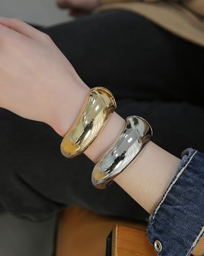Bangle Bracelets for Women | 14K Gold Plated Trendy Wide Bracelets | Hinged Arm Cuff Bangles Chunky Bracelet for Women - color: Style D-Gold Plated Bangles