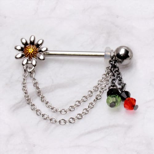 316L Stainless Steel Chained Flower & Beads Nipple Shield Sold As Pair