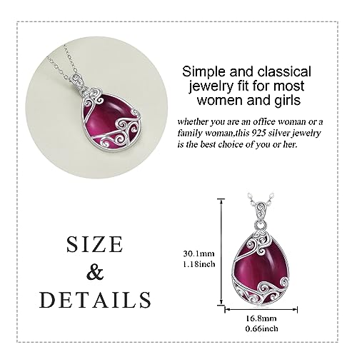 YAFEINI 925 Sterling Silver Moonstone Necklace Filigree Teardrop Pendant Necklace Jewelry for Women Girls - color: U-Amethyst teardrop necklace