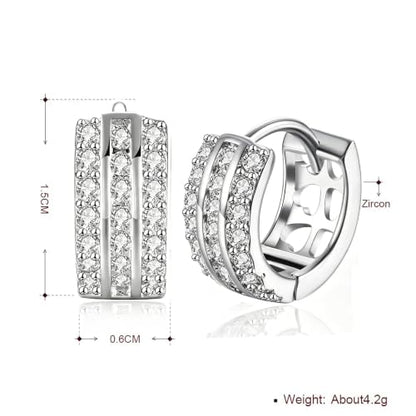 14K Rose Gold Plated Three Row Cubic Zirconia Small Huggie Hoop Earrings Fashion Jewelry for Men Women - color: white2