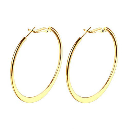 Gold Hoop Earrings,18K Gold Plated Rounded Hoops Earrings for Women - color: yellow-Flattened-2"