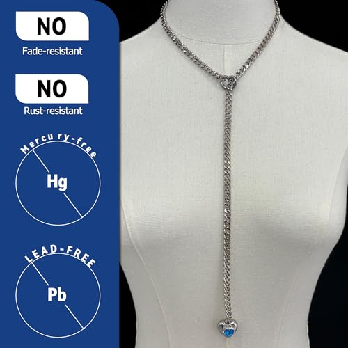 Heart Layer Pendant Necklace for Women, Adjustable Slip Chain with Colorful Gemstone & Heart Clasp - color: Blue