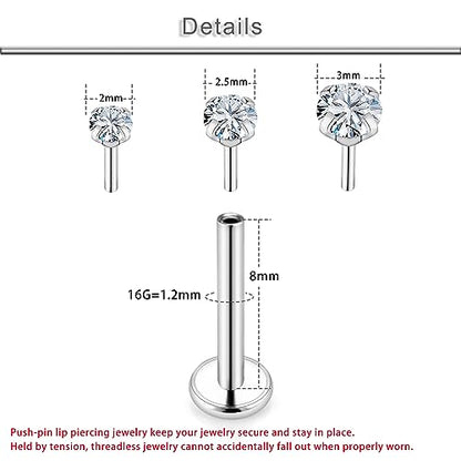 20G 18G 16G Cubic Zirconia Nose Rings Studs 316L Surgical Steel Hypoallergenic Nose Piercings Jewelry for Women Men CZ 2mm-3mm 24 Pcs - color: 1-A:16G-Silver-8mm