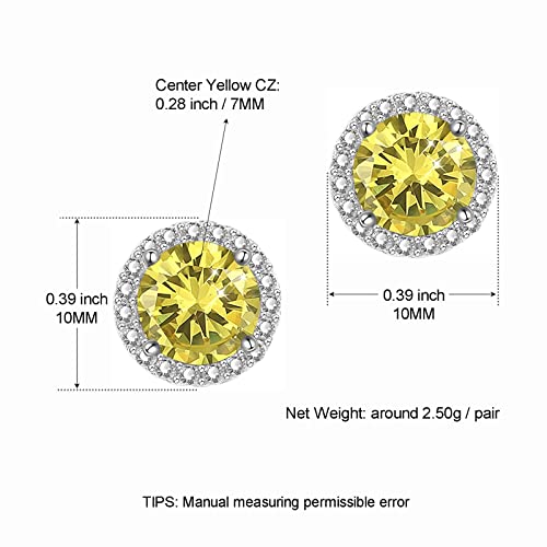 YOMELA Round Cubic Zirconia Stud Earrings for Women | Everyday Dainty, Diamond-Like Brilliance, CZ Halo Birthstone Studs, Hypoallergenic & Lightweight, Elegant & Versatile - color: Yellow