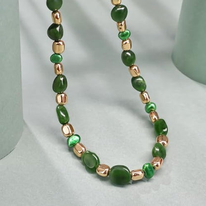 Boho Colorful Chunky Statement Beaded Necklaces for Women,Handmade Women's Fashion Gemstone Bead Choker Necklace,Western Natural Stone Strand Necklace Bib Collar Jewelry Unique Gifts for Women - color: 05-Green