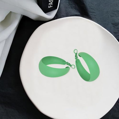Anmpab Large Matte Round Hoop Earrings for Women Retro Geometric Pierced Neon Color Circle Dangle Earrings Party Jewelry - color: Green