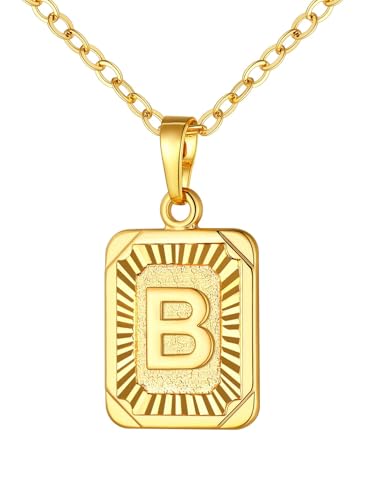 U7 Initial Necklaces for Women, Square Letter Pendant Necklace | Gold & Silver Plated A-Z Pendant | Personalized Large Monogram | 20+2" Adjustable Chain | Gift Packed for Mom Wife Friends - color: a. Gold, style: B
