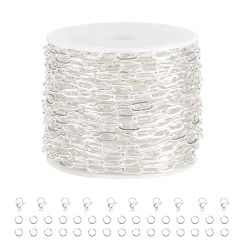 Kyutong Stainless Steel Jewelry Making Chains Bulk Silver Paperclip Chain | 16.4FT/5M Necklace Making Supplies 3MM Paperclip Chains for Jewelry Making with Lobster Claw Clasps Jump Rings - color: silver paperclip