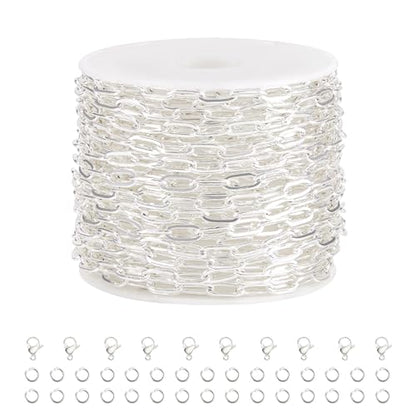 Kyutong Stainless Steel Jewelry Making Chains Bulk Silver Paperclip Chain | 16.4FT/5M Necklace Making Supplies 3MM Paperclip Chains for Jewelry Making with Lobster Claw Clasps Jump Rings - color: silver paperclip