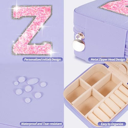 Uygafly Personalized Jewelry Case for Women Girls - Fashion Mini Jewelry Boxes - Trendy Travel Jewelry Organizer with Initials Letter - Teen Gifts | Lavender,Z - color: Lavender, style: Z