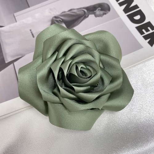 Satin Rose Flower Large Brooch Lapel Pins Handmade Fabric Flower Brooches Pin Classic for Wedding Party Dance Banquet for Women Men Dress Suit Clothes Accessories JewelryGifts 110mm - color: Olive Green