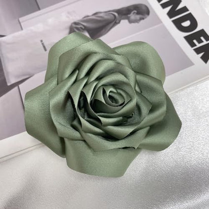 Satin Rose Flower Large Brooch Lapel Pins Handmade Fabric Flower Brooches Pin Classic for Wedding Party Dance Banquet for Women Men Dress Suit Clothes Accessories JewelryGifts 110mm - color: Olive Green