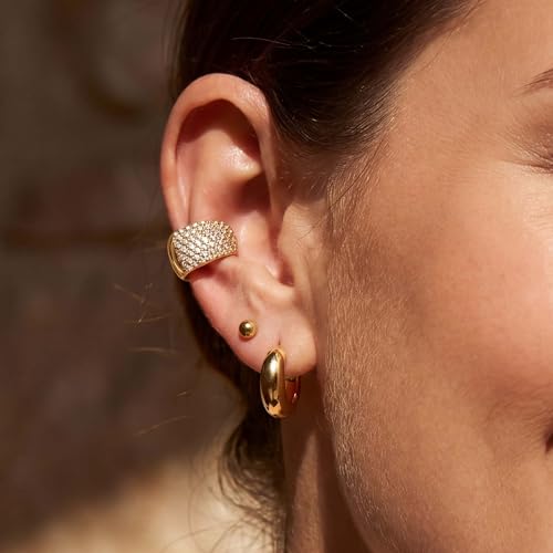 Gold Ear Cuff for Women, 14K Gold Plated Single Non-Pierced Earring with Micro-Pave Cubic Zirconia Adjustable Open Ear Clip for Daily Wear & Special Occasions - color: ear cuff-S 007