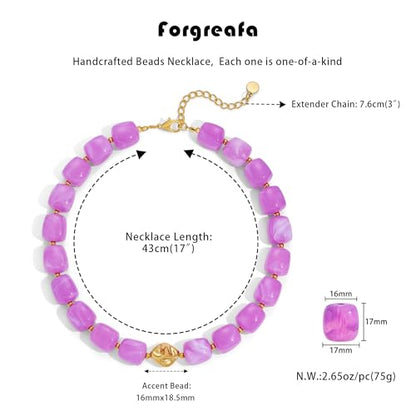 Beaded Necklaces for Women Boho Chunky Necklace Statement Big Resin Bead Choker Fashion Summer Beach Jewelry - color: Light Purple