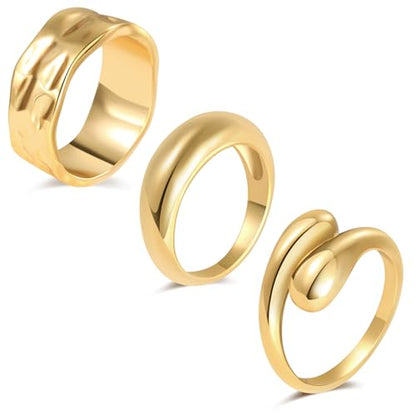 Chunky Gold Rings for Women Non Tarnish, 18K Gold Plated Statement Dome Rings Stacking,Thumb Ring, Mens Silver Eternity Wedding Band Jewelry Size 5-11 - color: GOLD
