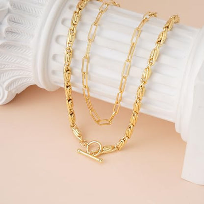 Layered Necklaces for Women 14k Gold Plated Chain Necklace Trendy Dainty Toggle Clasp Chunky Cuban Link Paperclip Chain Jewelry Gift - style: Style 5：Paperclip+Chunky Chain