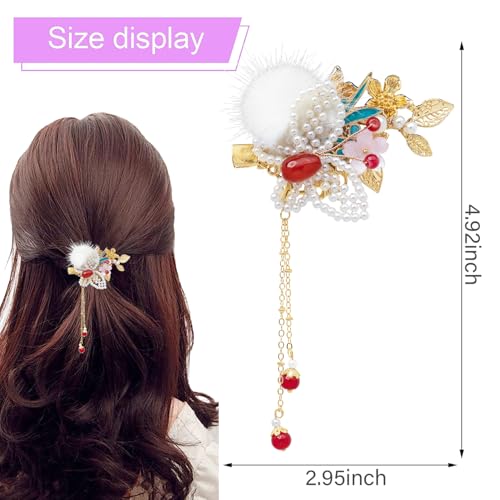 Bridal Flower Hair Clips, Crystal Hair Pins Pearl Rhinestone Hair Barrettes, Wedding Hair Pieces Pearl Headpieces Hair Accessories for Women Girls - color: Gold&Red