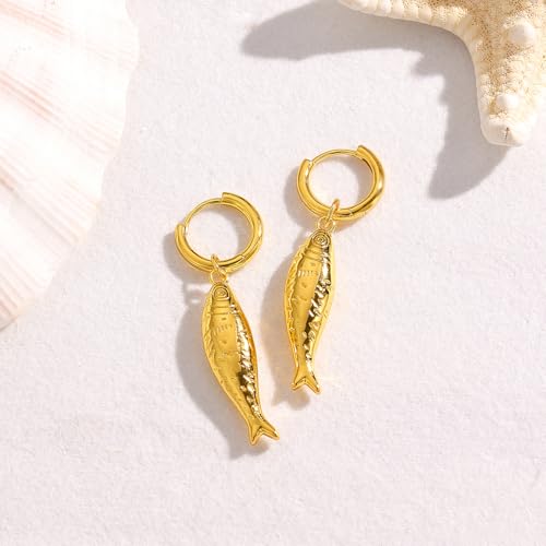 Evabelle Gold Hoop Earrings for Women 14K Real Gold Plated Cubic Zirconia Diamond Hoop Earrings Huggie Hoop Earring Women Earrings Earring for Men 925 Sterling Silver Post Hypoallergenic - color: Hoops 16-Fish Earrings