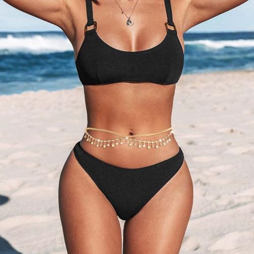 Florry Rhinestone Belly Chain Sequin Waist Chain Bikini Body Jewelry Chains Beach Belly Chain for the Waist Tassel Layered 18K Gold Body Chains for Women - color: Star