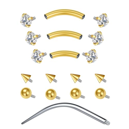 D.Bella 16G Eyebrow Piercing Jewelry Daith Rook Earrings Stianless Steel Internal Thread Curved Barbell Vertical Labret Lip Belly Ring Snug Tragus Piercing 8mm/10mm/12mm - color: gold