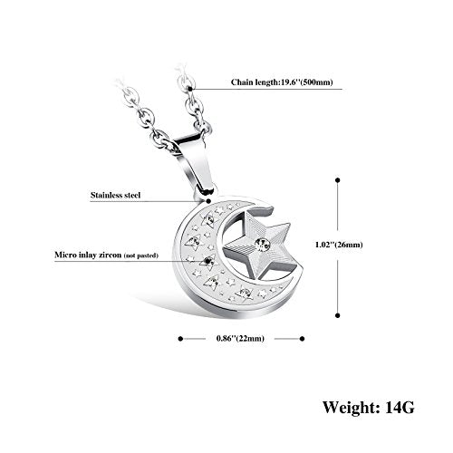 HIJONES Men's Stainless Steel Retro Islamic Crescent Moon Pendant 20 Inch | Star Charm, Necklace