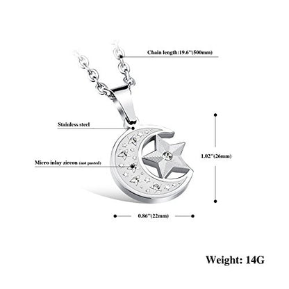HIJONES Men's Stainless Steel Retro Islamic Crescent Moon Pendant 20 Inch | Star Charm, Necklace