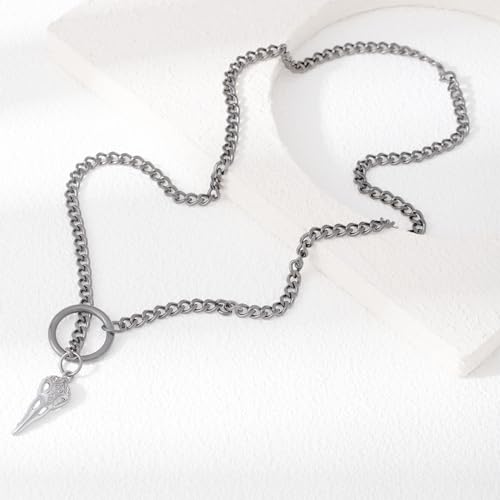 Heart O Ring Slip Chain Choker Necklace for Women Men Stainless Steel Cuban Chain Y-shape Necklaces Punk Rock Collar Adjustable Lariat Y Necklace Prom Necklaces Jewelry - color: Skeleton crow