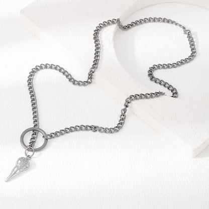 Heart O Ring Slip Chain Choker Necklace for Women Men Stainless Steel Cuban Chain Y-shape Necklaces Punk Rock Collar Adjustable Lariat Y Necklace Prom Necklaces Jewelry - color: Skeleton crow