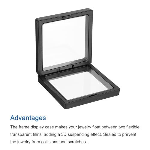 MECCANIXITY Floating Frame Display Holder Stand 3D Jewelry Display Boxs 3.54 x 3.54 x 0.79 Inch Black for Ring Necklace Bracelet Earring Pack of 2 - color: Black, size: 3.54 x 3.54 x 0.79 inch