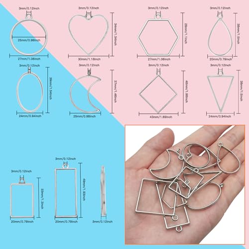 40pcs Open Bezel Pendants for Resin,10 Styles Hollow Frame Pendants Blank Resin Pendants Resin Casting Frame Pendant for Jewelry Making,Resin Casting,Necklace,Pressed Flower,DIY Crafts(White K) - color: 40pcs;White K;10 Styles