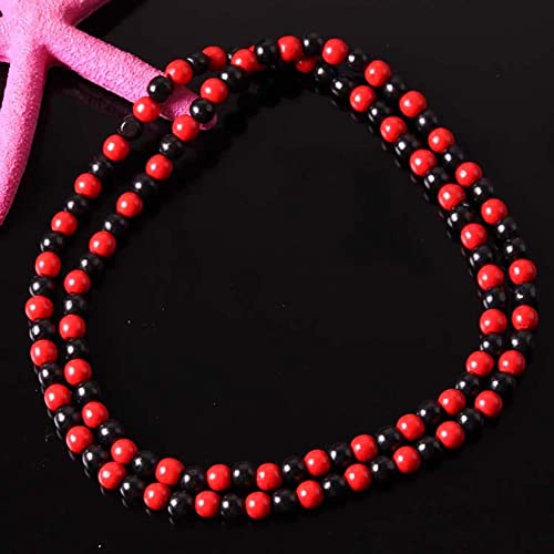COLORFUL BLING 8MM Natural Wood Bead Necklace Africa Wooden Chain Statement Unisex Chunky Strand Necklaces Hip Hop Jewelry - color: red black