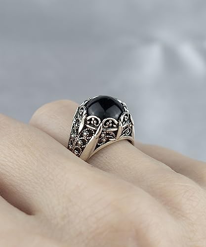 Filigranist 925 Sterling Silver Filigree Art Women Mini Dome Cocktail Ring with Gemstone, Gift Boxed - color: Black Onyx