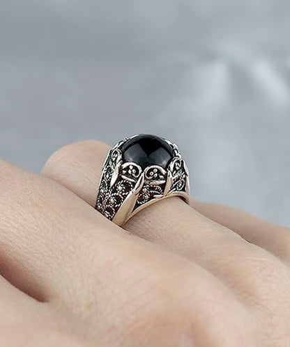 Filigranist 925 Sterling Silver Filigree Art Women Mini Dome Cocktail Ring with Gemstone, Gift Boxed - color: Black Onyx