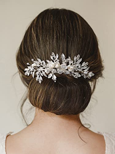 SWEETV Handmade Wedding Hair Comb Clip Rhinestone Bridal Hair Comb Piece, Hair Accessories for Brides Wedding, Silver - color: 2.Silver