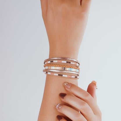 Boho Leather Wrap Bracelets Beaded Stackable Cuff Bracelet Country Concert Outfits Cowboy Cowgirl Western Jewelry Gifts for Women - color: 2layer-Brown