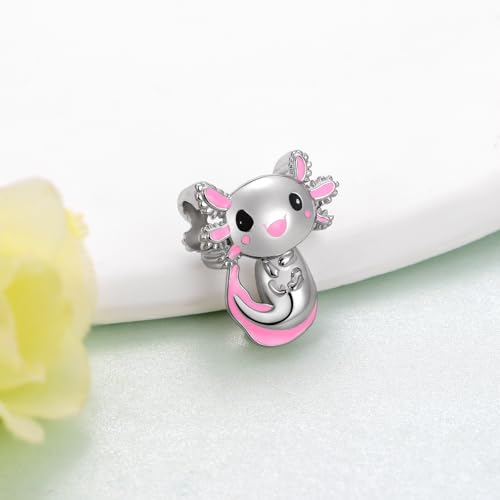 Cute Animals Charms 925 Sterling Silver Highland Cow/Dragon/Axolotl/Raccoon/Whale/Turtle/Cardinal/Hummingbird Charms for Bracelets for Women Cute Animal Charm Beads for Jewelry Making - style: Axolotl Charm