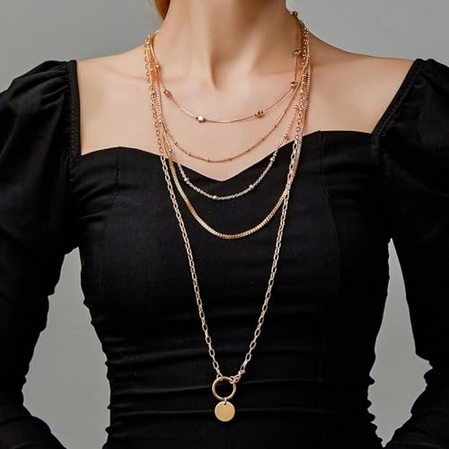 Vintage Gold Layered Necklaces for Women, 3-Piece Chunky Cuban Link & Paperclip Chain Set, Trendy Coin Pendant Choker Stack, Hypoallergenic Jewelry Gift - style: Gilt Sun