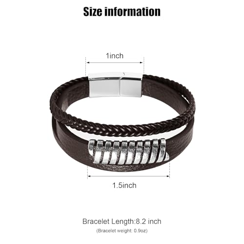 Leather Bracelet for Men Braided Stainless Steel Mens Bracelets - color: Brown 5