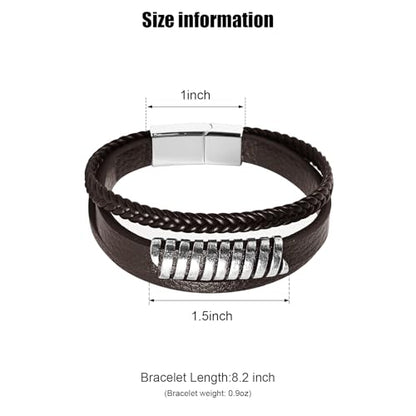 Leather Bracelet for Men Braided Stainless Steel Mens Bracelets - color: Brown 5