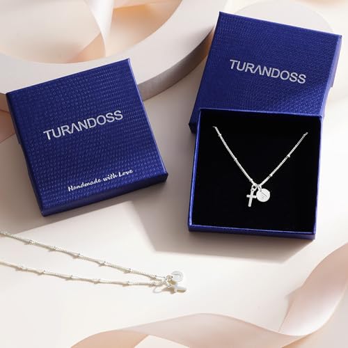 Turandoss Cross Necklaces for Girls, Faith Baptism Jewelry Birthday Gifts | 14K Gold Plated Initial A-Z Cross Pendant Necklace Trendy Birthday Jewelry Gifts for 8 9 10 11 12 13 14 15 16 Teen Girls - color: Silver-L