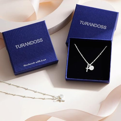 Turandoss Cross Necklaces for Girls, Faith Baptism Jewelry Birthday Gifts | 14K Gold Plated Initial A-Z Cross Pendant Necklace Trendy Birthday Jewelry Gifts for 8 9 10 11 12 13 14 15 16 Teen Girls - color: Silver-L