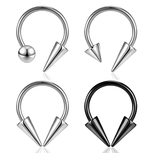 16G Spike Septum Rings Horseshoe Nose Rings, Stainless Steel Daith Helix Tragus Cartilage Earrings Hoop, Rook Lobe Lip Piercing for Women Men - color: Hoops:10mm