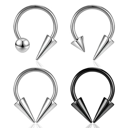 16G Spike Septum Rings Horseshoe Nose Rings, Stainless Steel Daith Helix Tragus Cartilage Earrings Hoop, Rook Lobe Lip Piercing for Women Men - color: Hoops:10mm