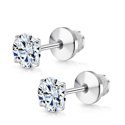 Limerencia Moissanite Stud Earrings, F136 Titanium Screw Back Earrings, D Color VVS1 Clarity Lab-created Moissanite Earrings, Hypoallergenic G23 Pure Titanium for Women Men Sensitive Ears - color: White Gold, size: 5mm