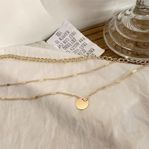 Gold Plated Layered Necklaces for Women Charm Disc Cuban Link Snake Chain Paperclip Layering Vintage Twisted Rope Adjustable Chain Trendy Jewelry Gifts for Women 16/18/20 Inches