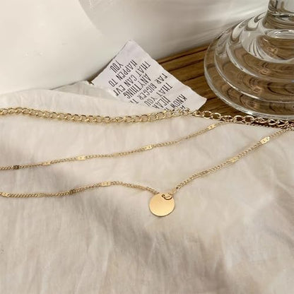 Gold Plated Layered Necklaces for Women Charm Disc Cuban Link Snake Chain Paperclip Layering Vintage Twisted Rope Adjustable Chain Trendy Jewelry Gifts for Women 16/18/20 Inches