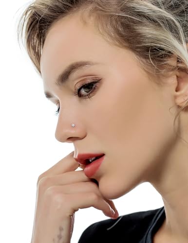 20G 10Pcs Stainless Steel L Screw Bone Shaped Nose Studs Rings Square Round CZ Nose Ring Labret Nose Piercing Jewelry for Men Women Silver Tone 1.5mm-2mm-2.5mm-3mm-3.5mm CZ - style: A2:10Pcs,S Shaped(G23 Titanium)