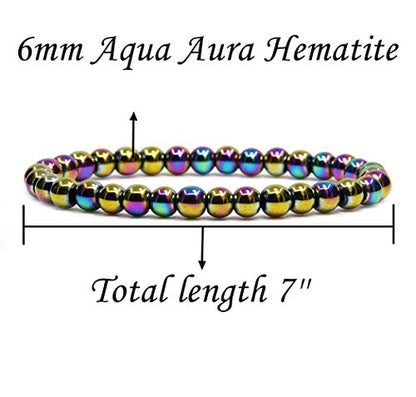 Angelstones Gemstones 6mm Round Beads Healing Crystal Bracelet for women | Natural Gemstone, Handmade Gifts for Women, Healing Crystal Round Beaded Stretch Bracelets, Unisex Jewelry for Women and Men - color: Aqua Aura Hematite